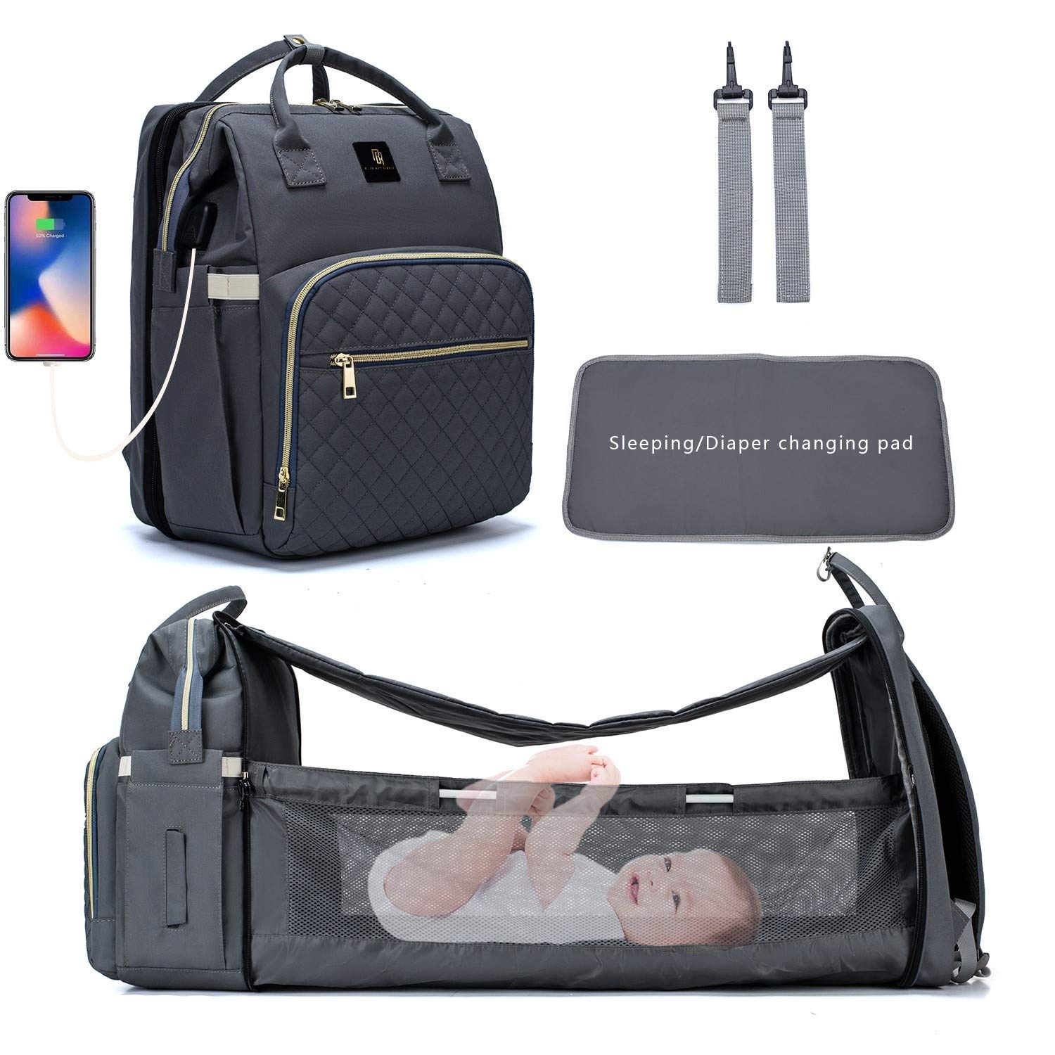 dark gray diaper bag backpack